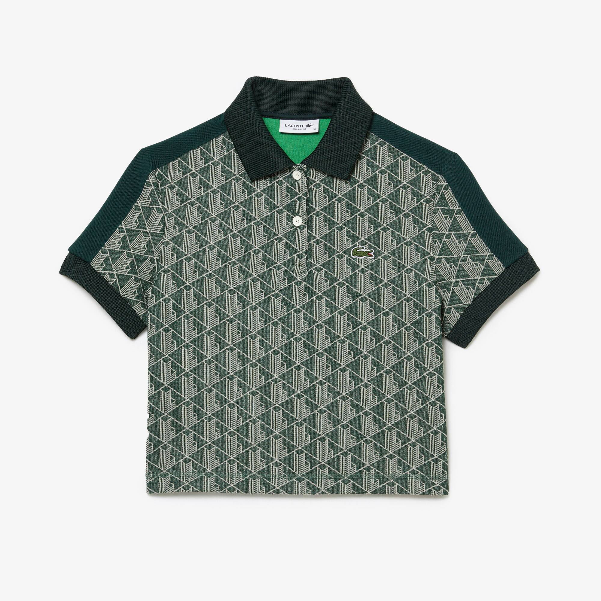 Damen Poloshirt mit Kontrastkragen und Monogramm-Print Kurze Ärmel - Grün - Lacoste - Damen
