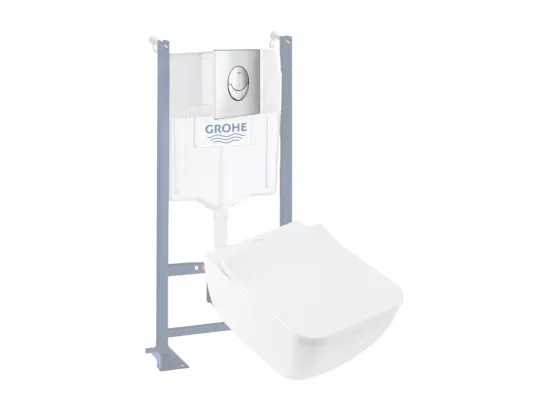 Pack WC suspendu sans bride VILLEROY ET BOCH Venticello + abattant + plaque chromée + bâti Grohe
