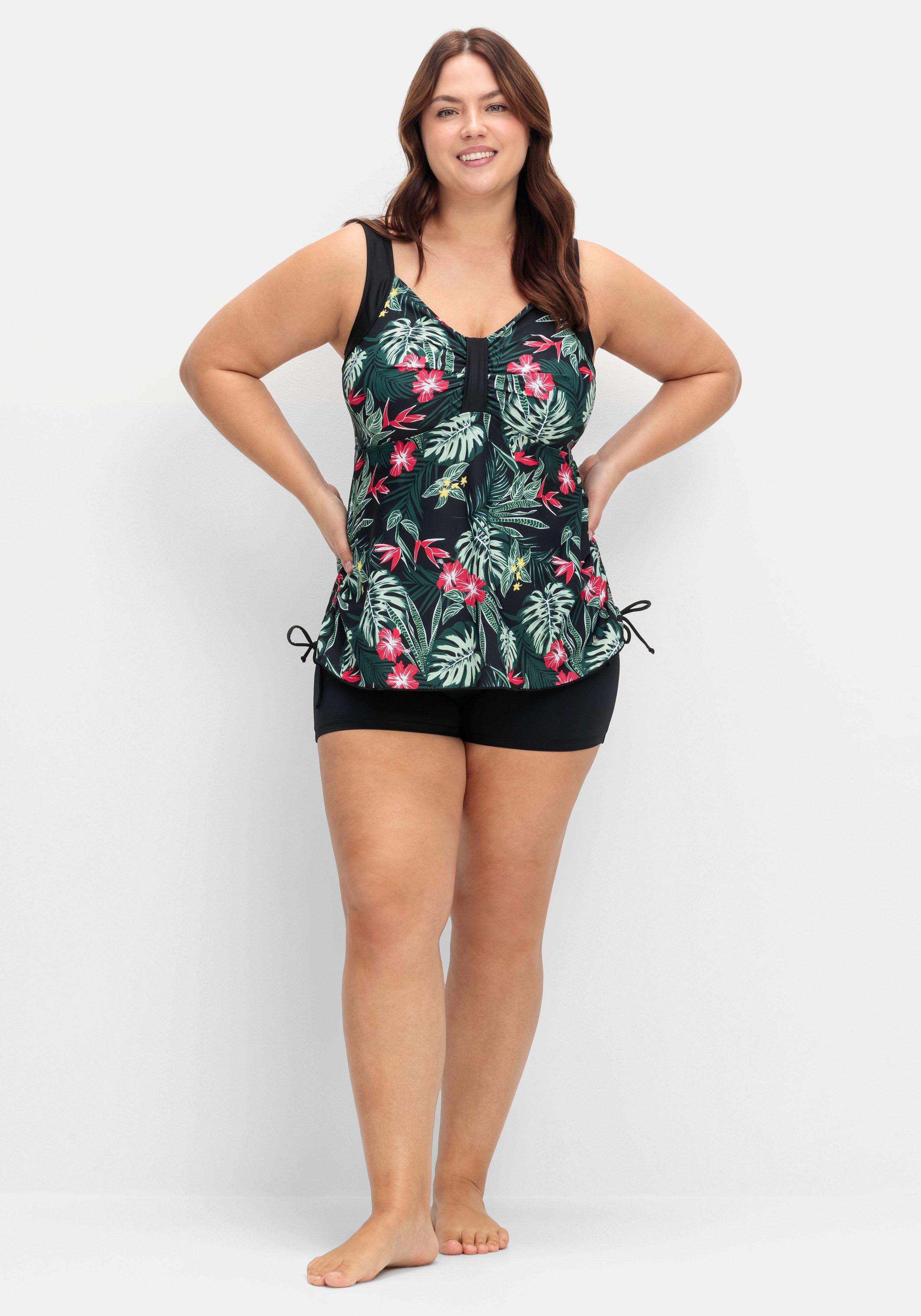 Tankini-Top mit Tropical Print und Raffung