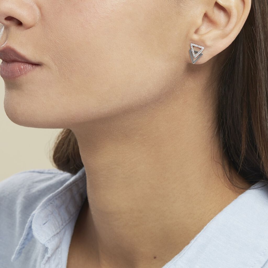 Boucles D'oreilles Puces Glorya Argent Blanc Oxyde De Zirconium