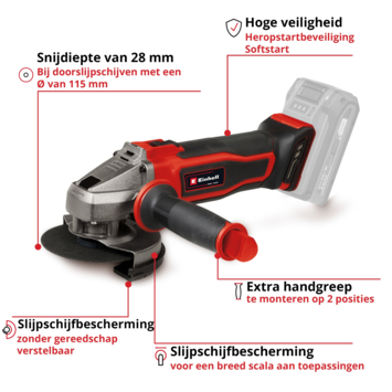 Einhell 18V slijptol / haakse slijper 115mm TE-AG 18/115-2 LI (zonder accu)