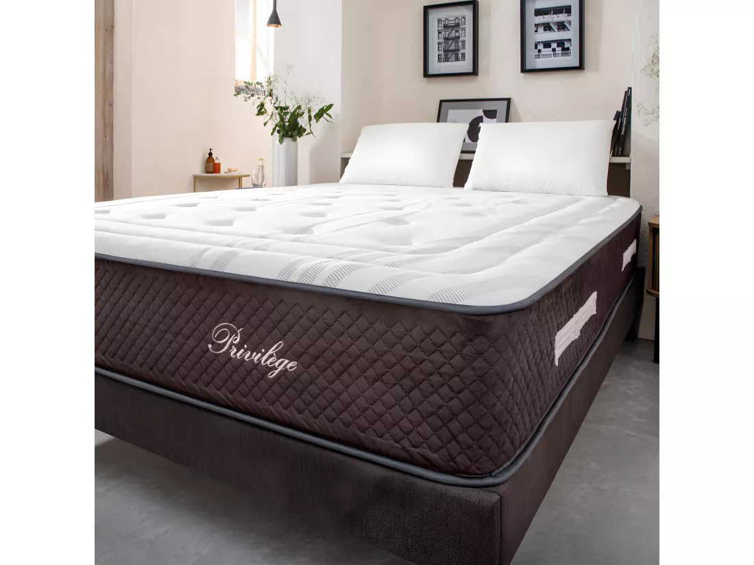 BELLECOUR LITERIE | Ensemble PRIVILEGE 140x190 cm | Matelas Ressorts ensachés + Protège matelas anti punaise
