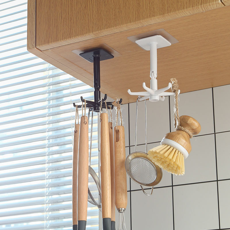 360 Grad Drehbarer Haken Selbstklebender Multifunktions Haken 7-facher Klapphaken - Schwarz