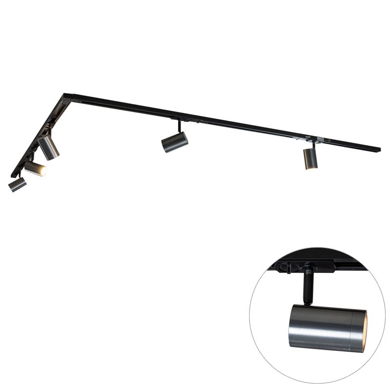 Modern railsysteem met 5 spots gunmetal 1-fase - Iconic Jeana