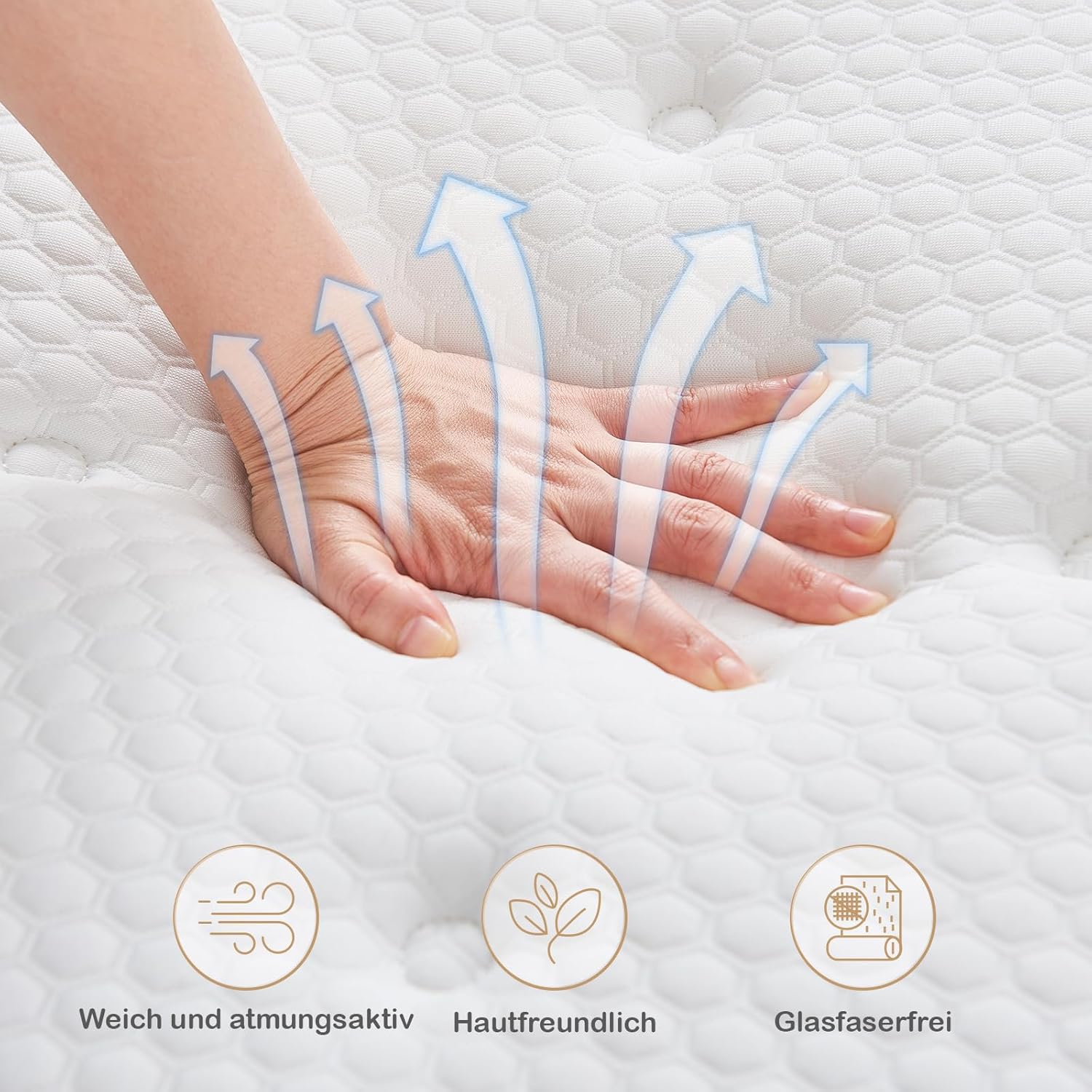 Matratze 90x200 cm 26cm Höhe 7-Zonen Federkernmatratze Orthopädische Taschenfederkernmatratze mit Comfort Memory-Schaum Schicht, Härtegrad H3, Rückenentlastende,100 Nächte Probeschlafen
