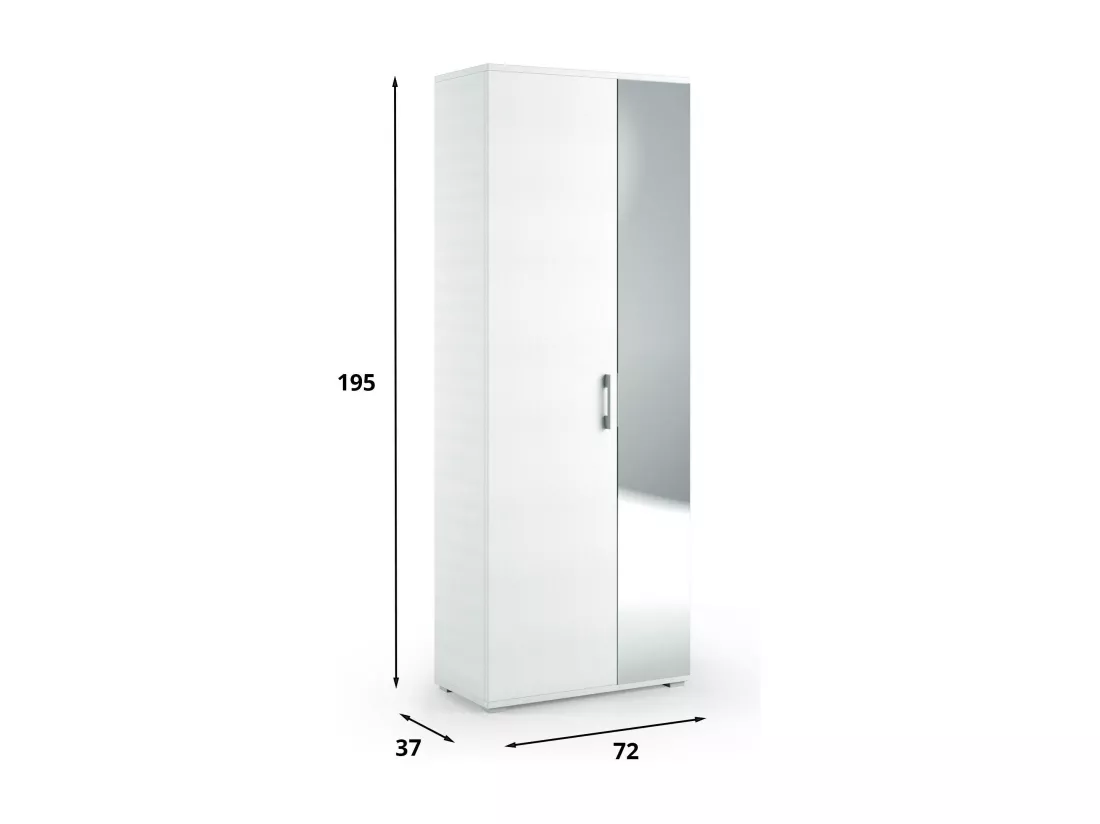 Étagère à chaussures Dminiat, Meuble d'entrée polyvalent avec porte miroir, Meuble à chaussures moderne avec 6 étagères, 100% Made in Italy, 72x37h195 cm, Blanc