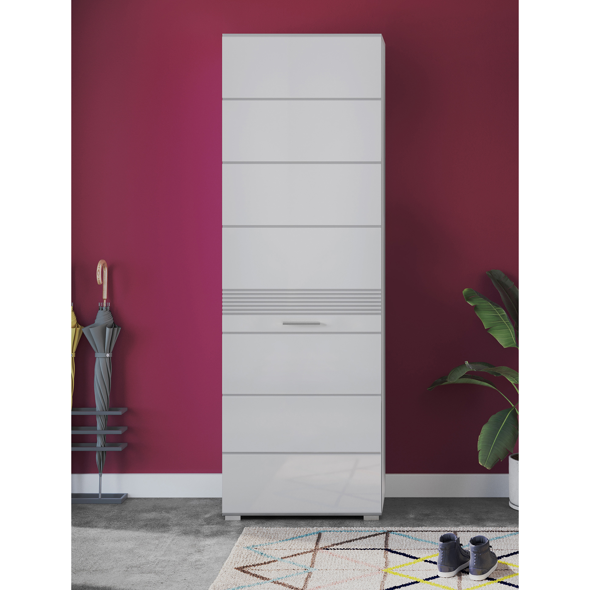 Garderobenschrank LINUS - weiß Hochglanz - 55 cm