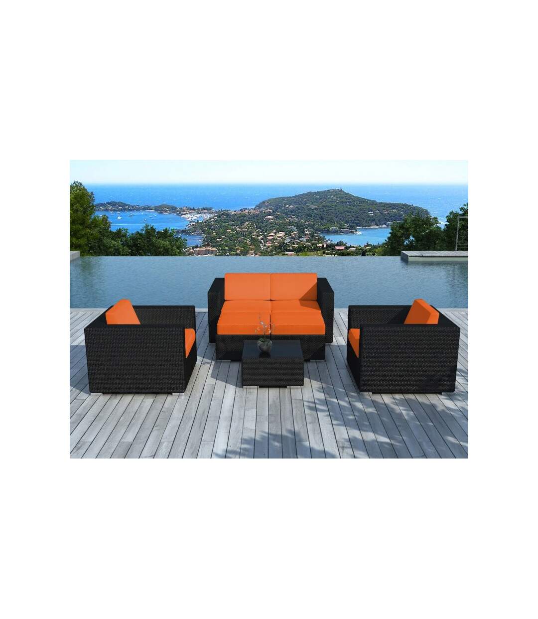 Paris Prix - Salon De Jardin En Résine Tressée portofino Orange & Noir