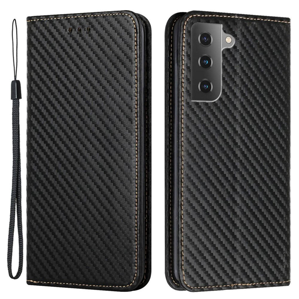 Samsung Galaxy S23 5G Leder Tasche Flip Cover Carbon Look - Schwarz