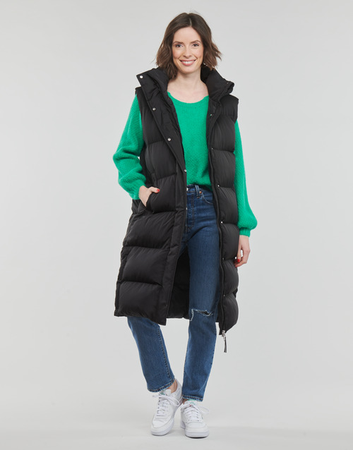 Superdry - LONGLINE HOODED PUFFER GILET - Noir