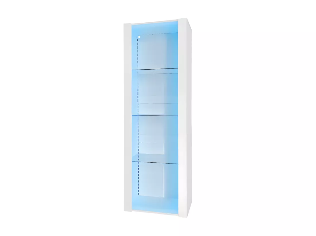 Vitrine blanc laqué brillant avec éclairage LED, 3 étagères en verre, 55*38*166 cm