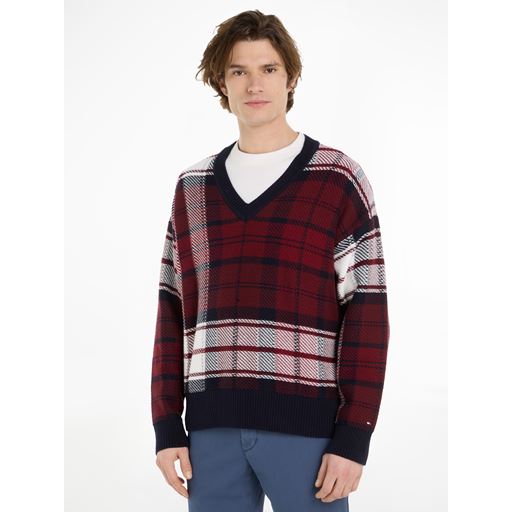 Tommy Hilfiger Check Texture Striktrøje, Deep Rouge Multi, XXL