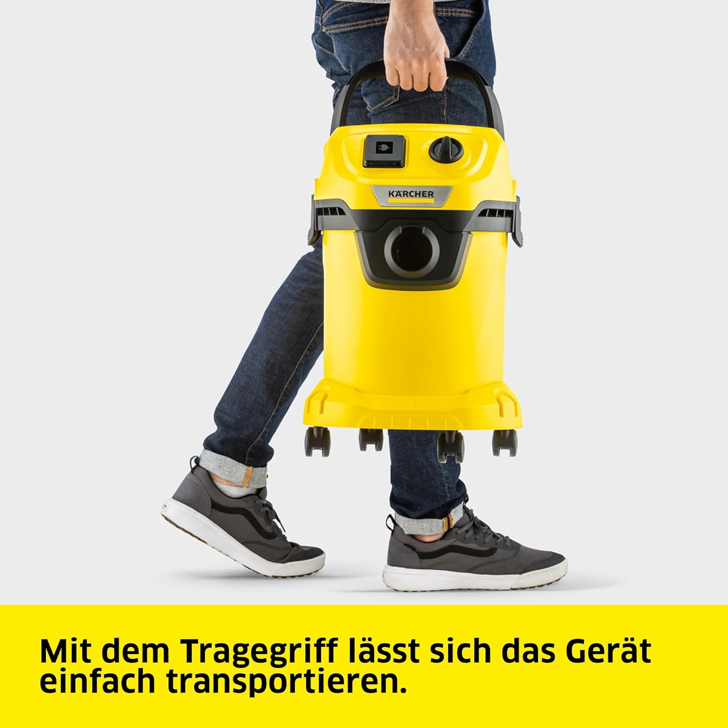 Kärcher Nass-/Trockensauger WD 3 P V-19/4/20, inkl. Patronenfilter, Vliesfilterbeutel, 1.000 W, Kunststoffbehälter: 19 l, Saugschlauch: 2 m, integrierte Steckdose für Elektrowerkzeuge
