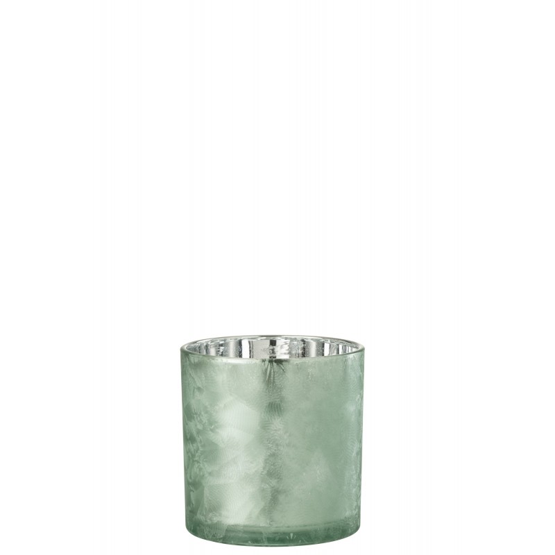 Photophore motif arbres en verre argent et vert 15x15x15cm