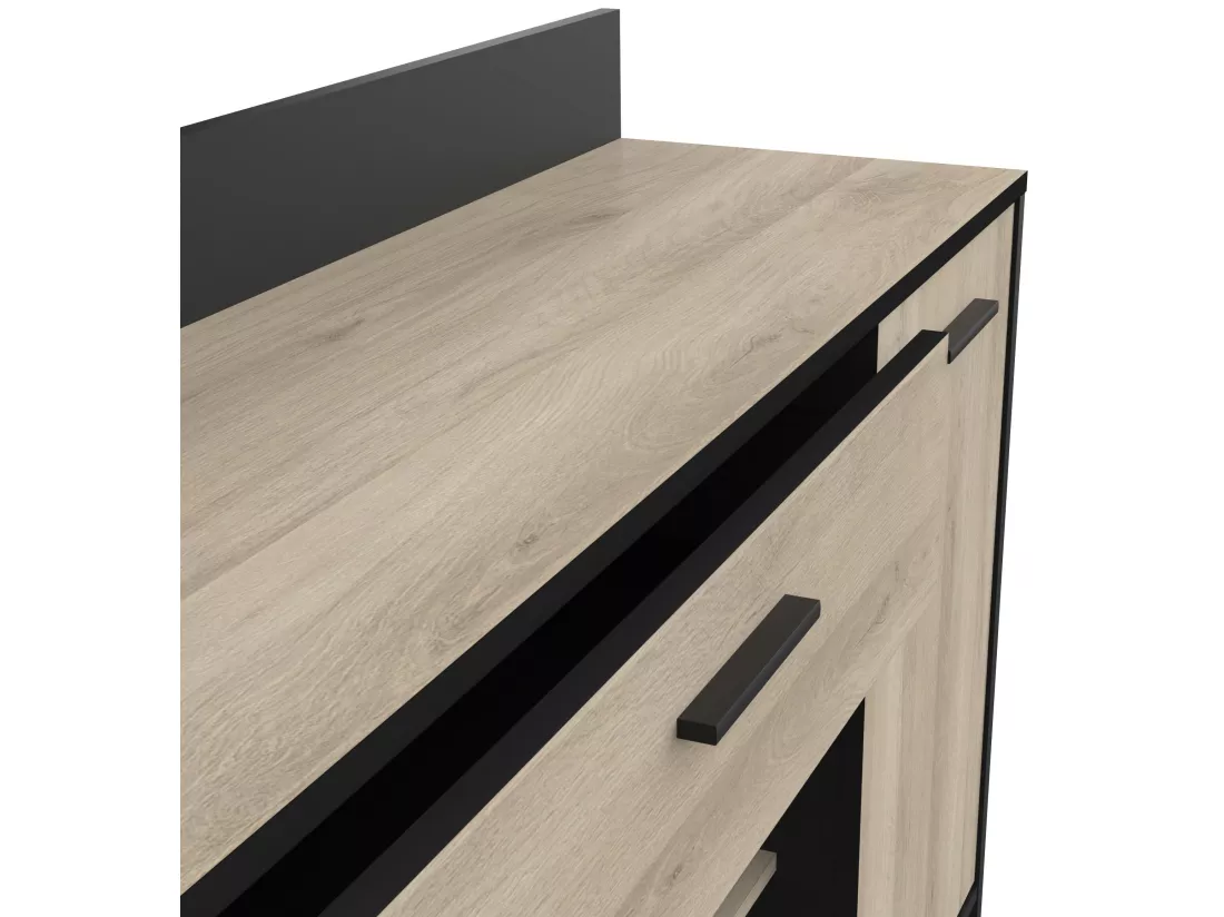 Meuble de rangement pour cuisine coloris chêne kronberg, noir mat - Longueur 123 x Hauteur 89,40 x Profondeur 40 cm