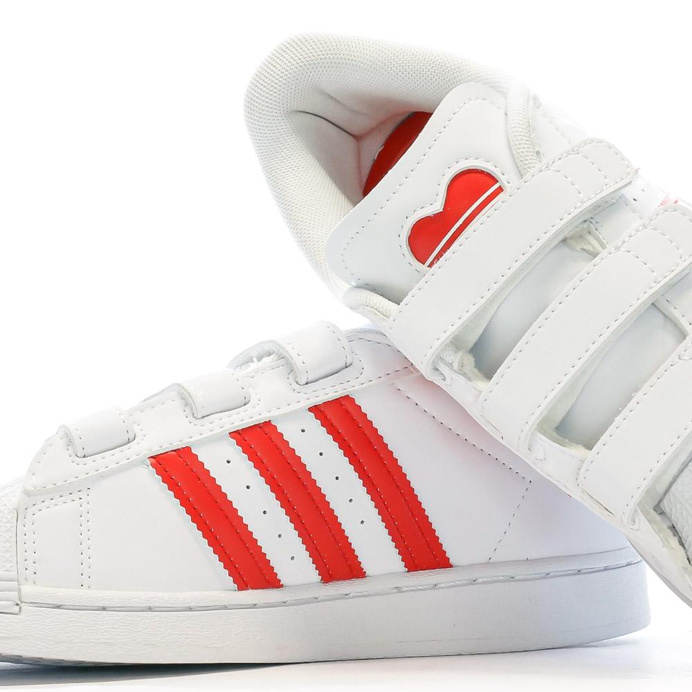 Adidas Baskets Blanches/Rouge Fille Adidas Superstar C FZ0643