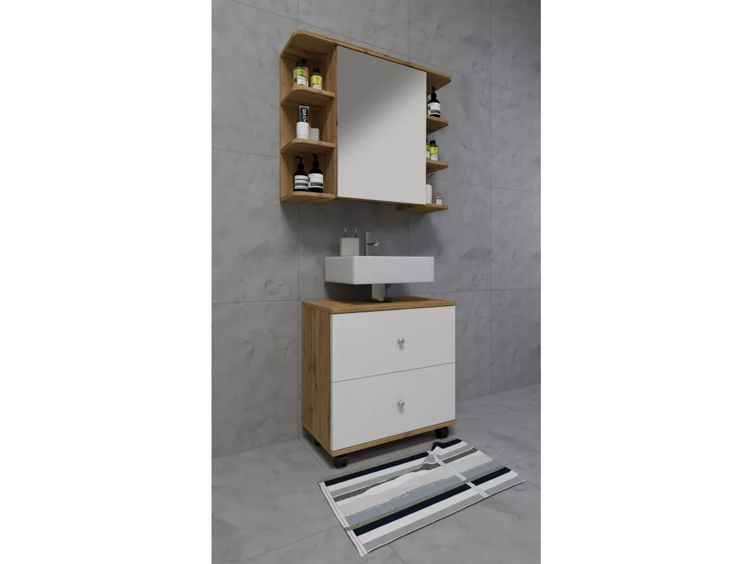 Armoire basse de salle de bains Roulettes Tiroir Nilosi L