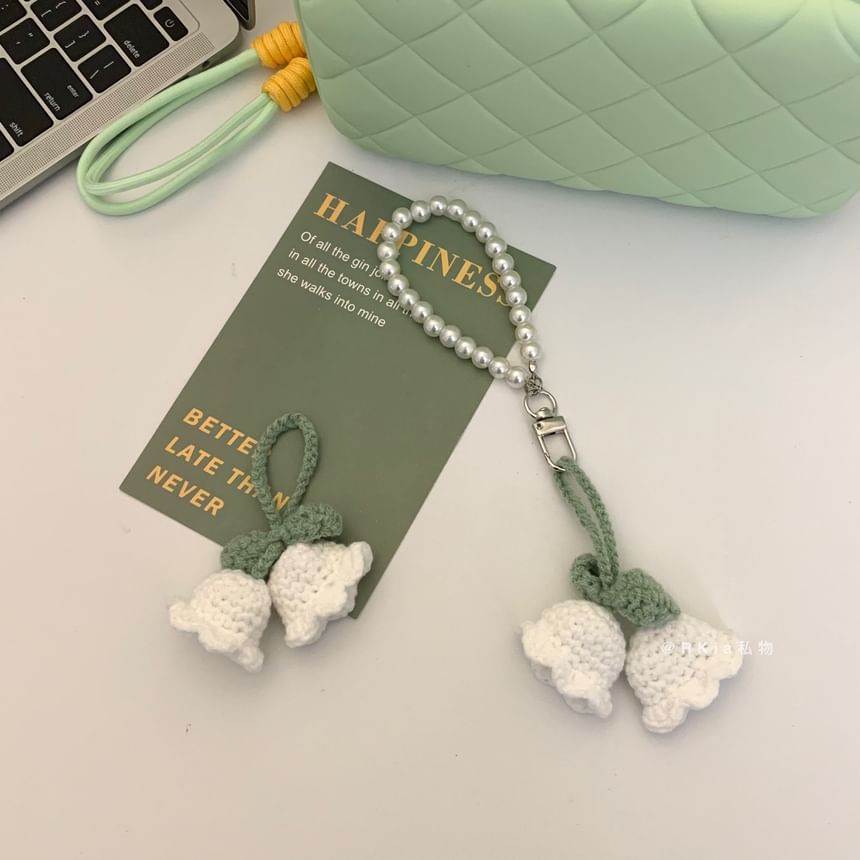 Minbrogy - Sleutelhanger met gebreide bloemen/imitatieparels (verschillende ontwerpen)