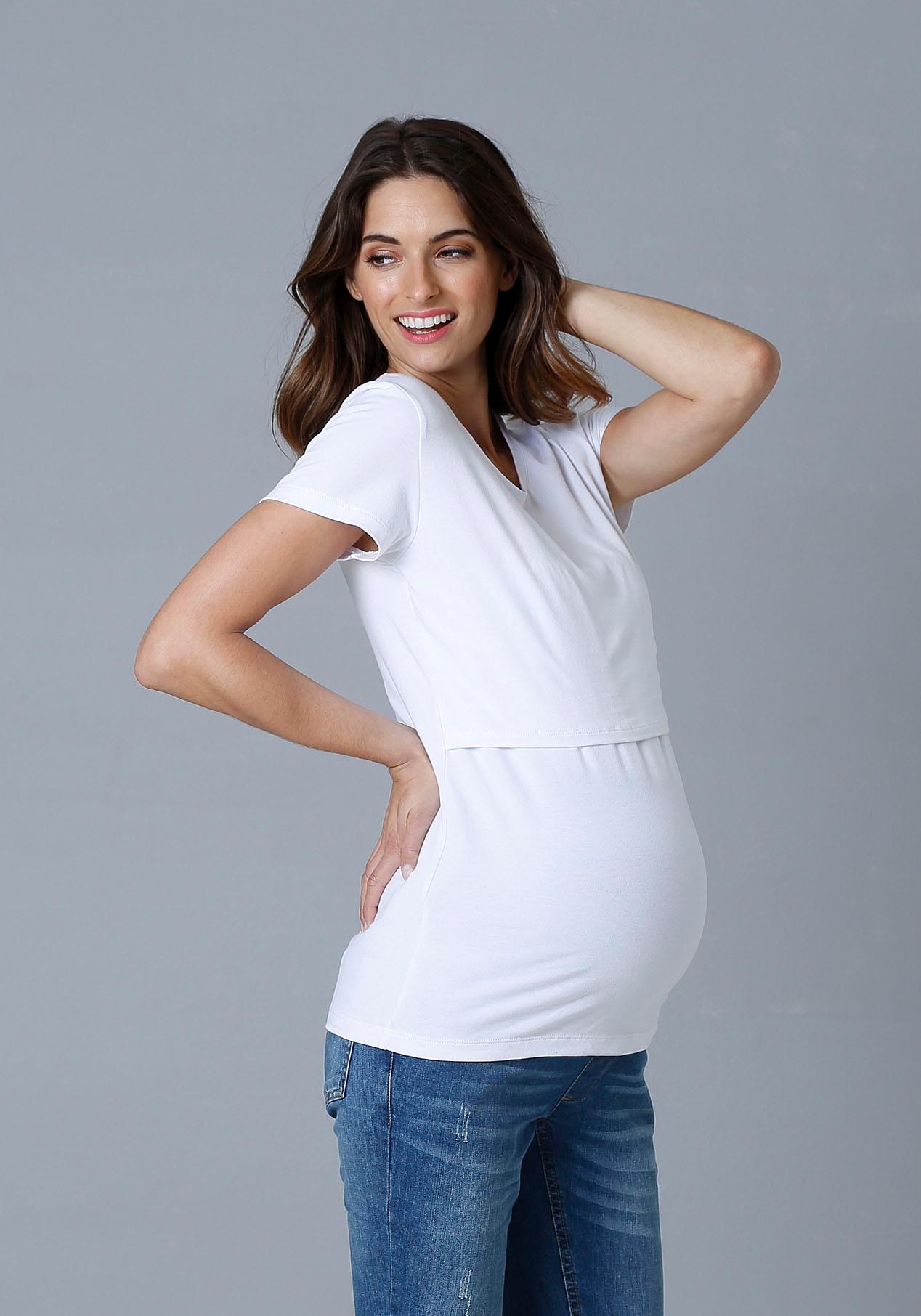 Neun Monate Umstandsshirt », 2er Pack T-Shirts für Schwangerschaft und Stillzeit« Packung, 2, 2 Stk. kurzärmelig,  figurbetonte Passform,  unifarben,  Rundhalsausschnitt