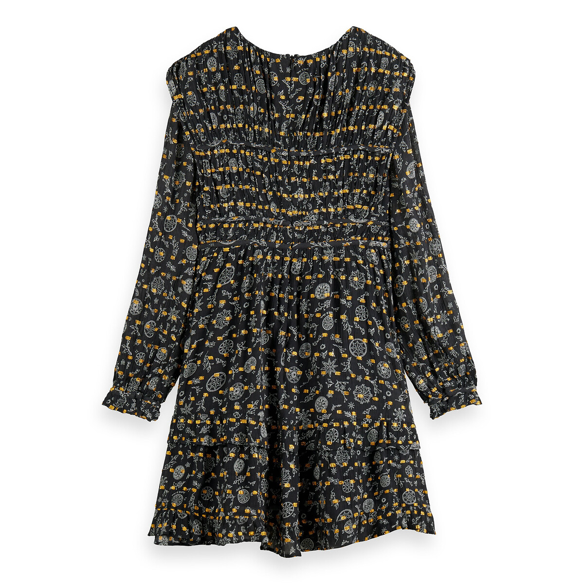 SCOTCH AND SODA<br>Vestido curto e evasê com mangas compridas