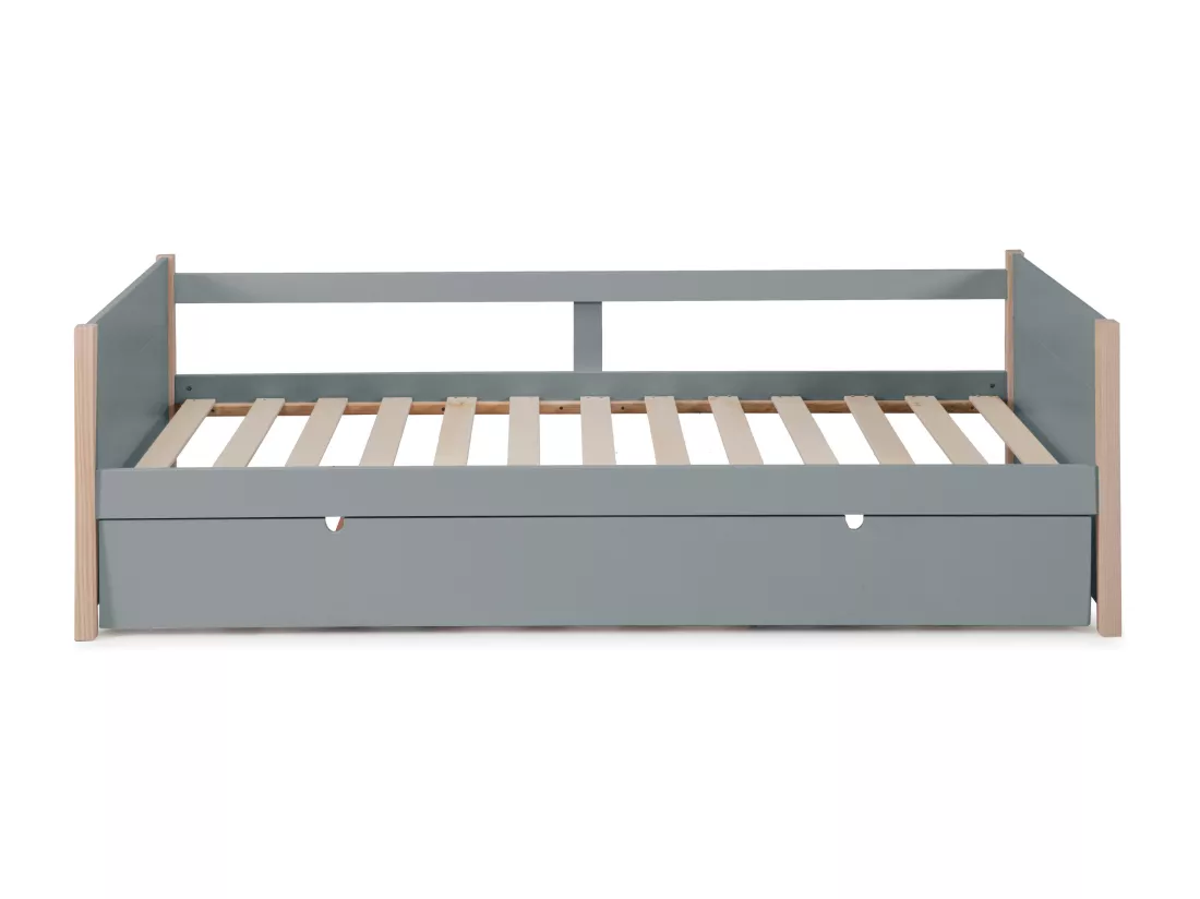 Lit gigogne 2 x 90 x 190 cm - MDF, pin et métal - Vert et naturel - MAREKI