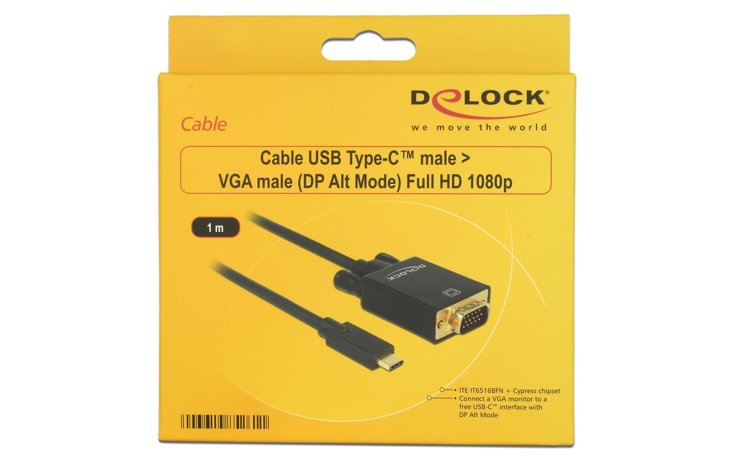 Kabel USB Type-C - VGA, 1 mUSB-C zu VGA Kabel