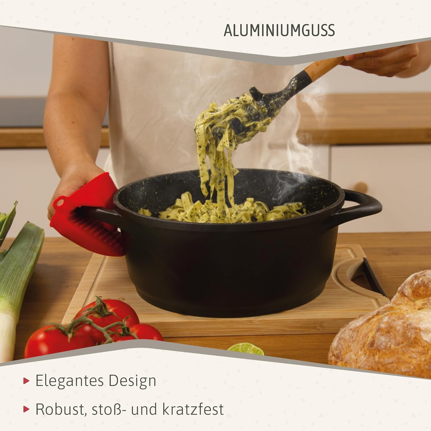 briebe Topfset Induktion 8-Teilig, Kochtopf Set 4 Töpfen aus Aluminiumguss, Antihaftbeschichtung ILAG GRANITEC ohne PFOA, Deckeln aus Glass, Topfhandschuhe Silikon, Glaskeramik, Gas, Ofen, MGK-12S