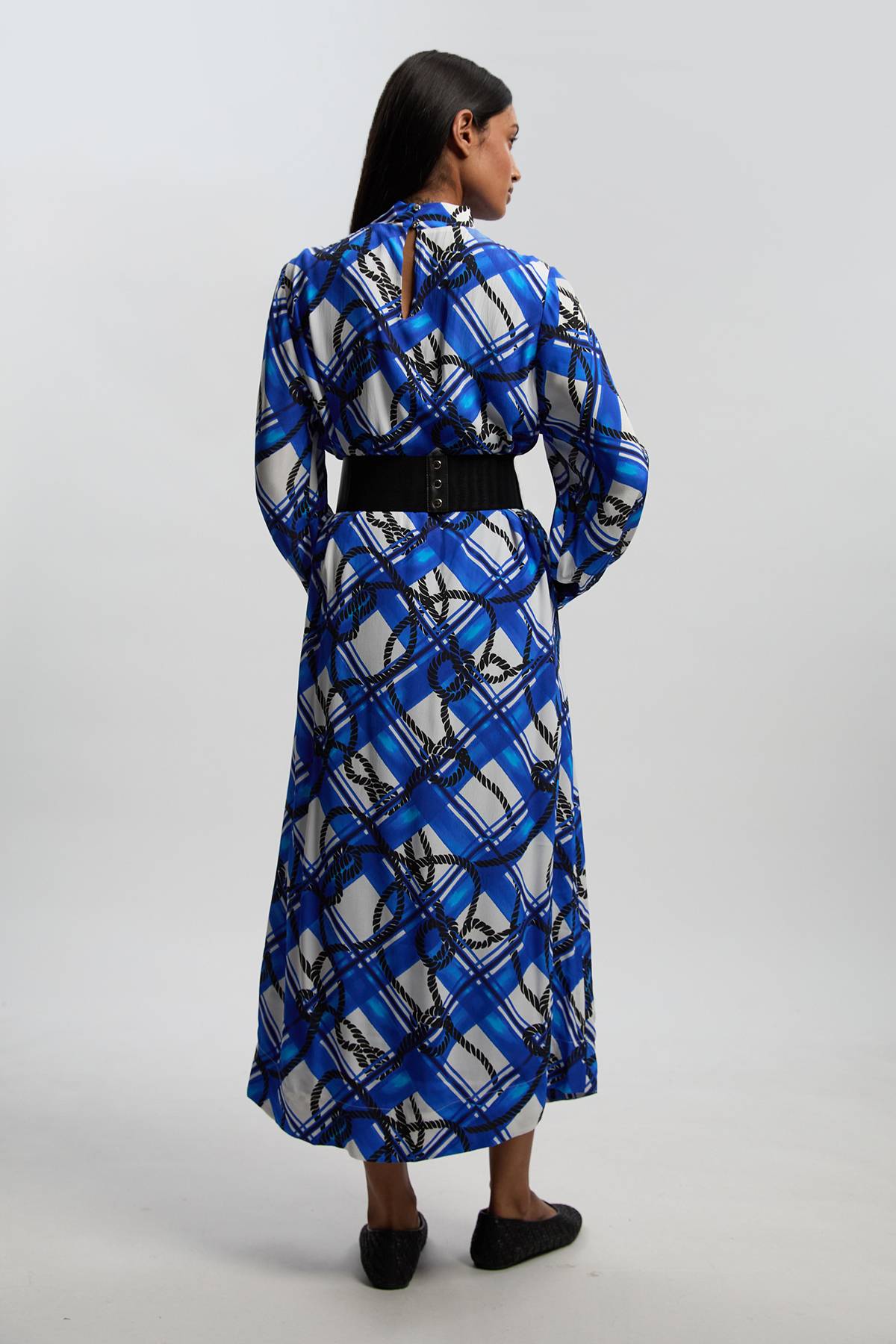 KarenMillen Robe Longue En Crêpe De Viscose À Imprimé Cordage Avec Manches Bouffantes Et Ceinture En SYNTHÉTIQUE