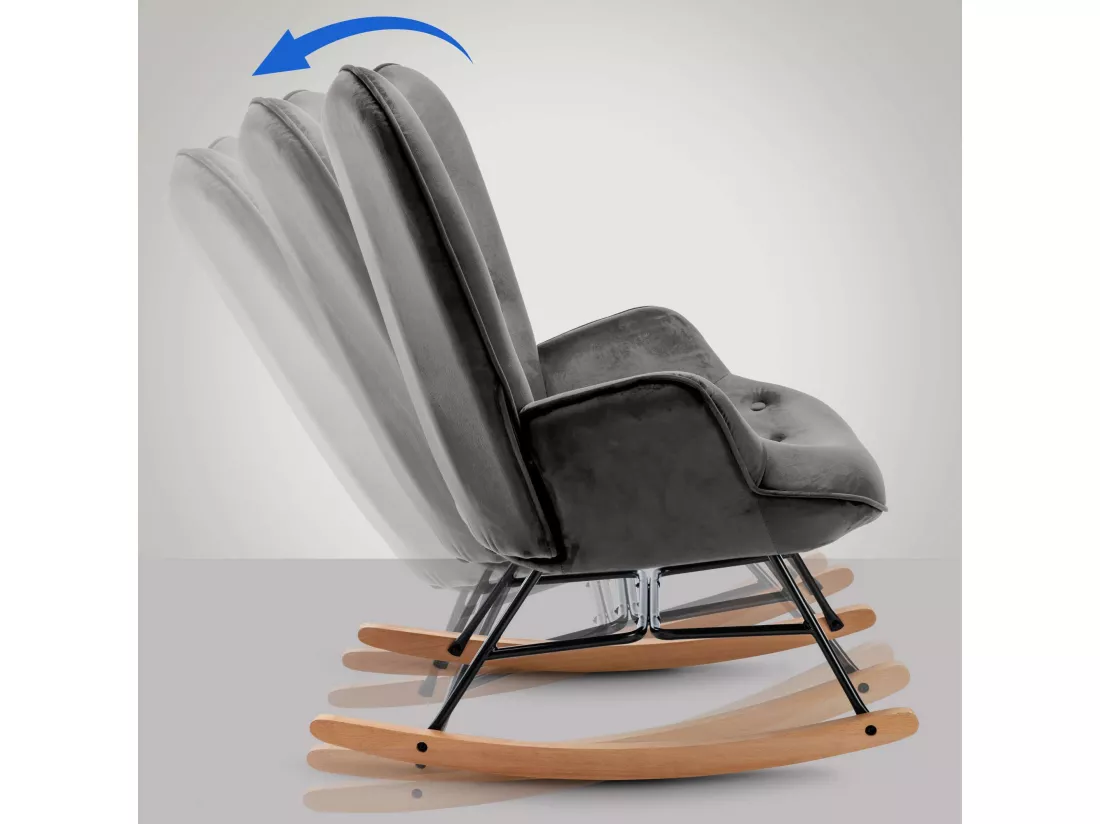 Chaise à bascule - Velours & Métal - Gris foncé - Sanka