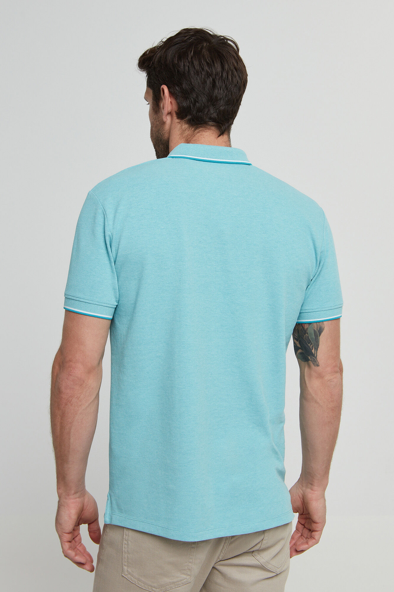 Camisa polo de manga curta em algodão - Turquesa