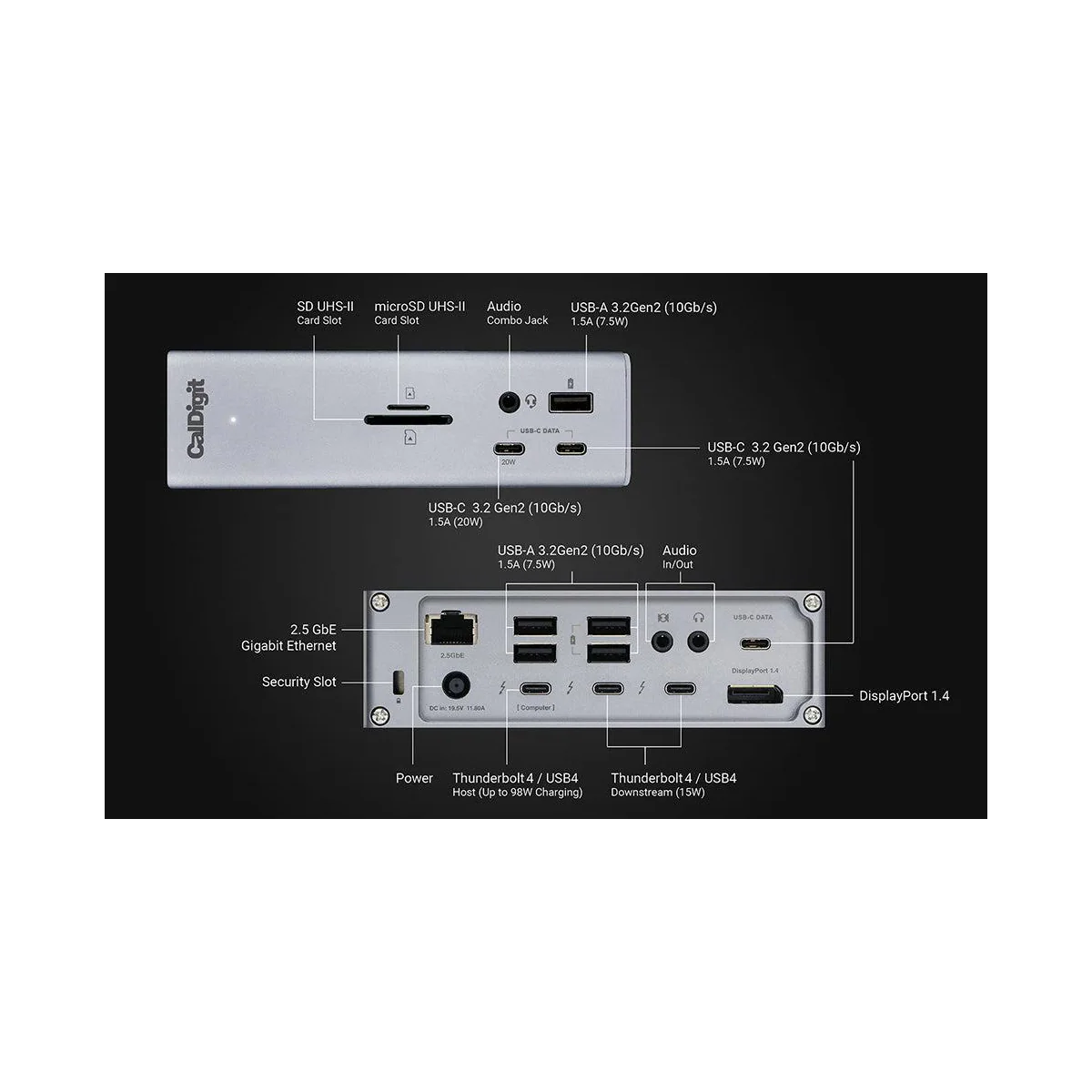 CalDigit TS4 1 til 18 USB-C-dokkingstasjon kompatibel med Thunderbolt 4 og 3, USB4-støtte for M1 og M2