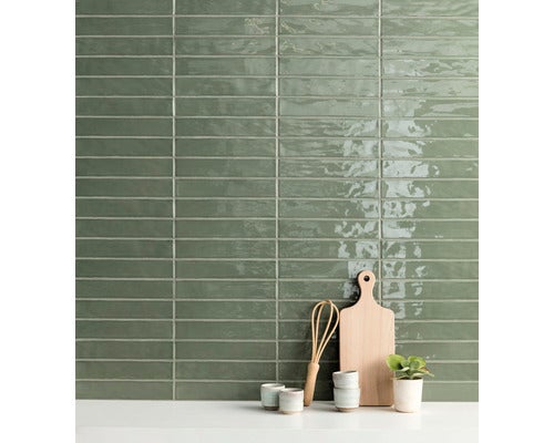 Japandi wandtegel Kyushu groen glanzend 5x25 cm