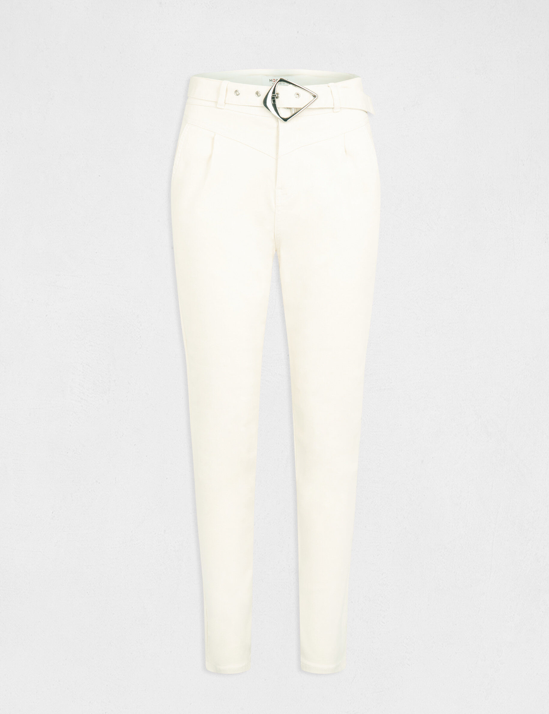 Pantalon droit ceinturé 7/8ème ivoire femme - ivoire