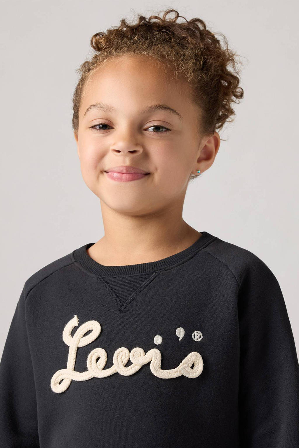 Levi's sweater MIXED TEXTURES met tekst zwart