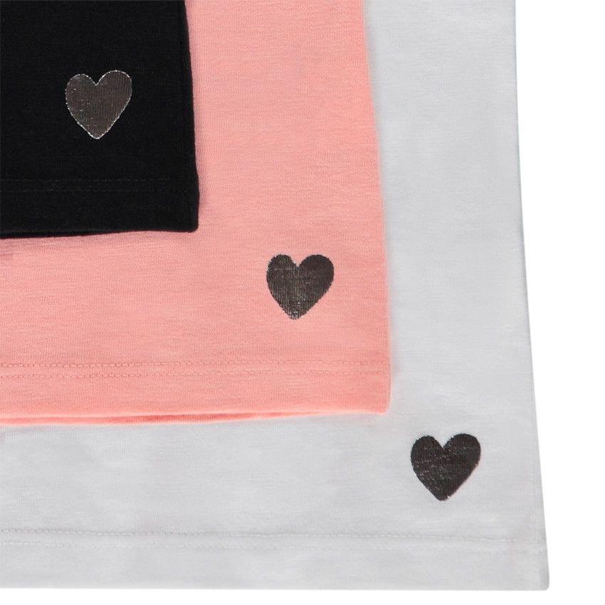 Lot de 3 t-shirts manches courtes print cœur pour fille - Blanc
