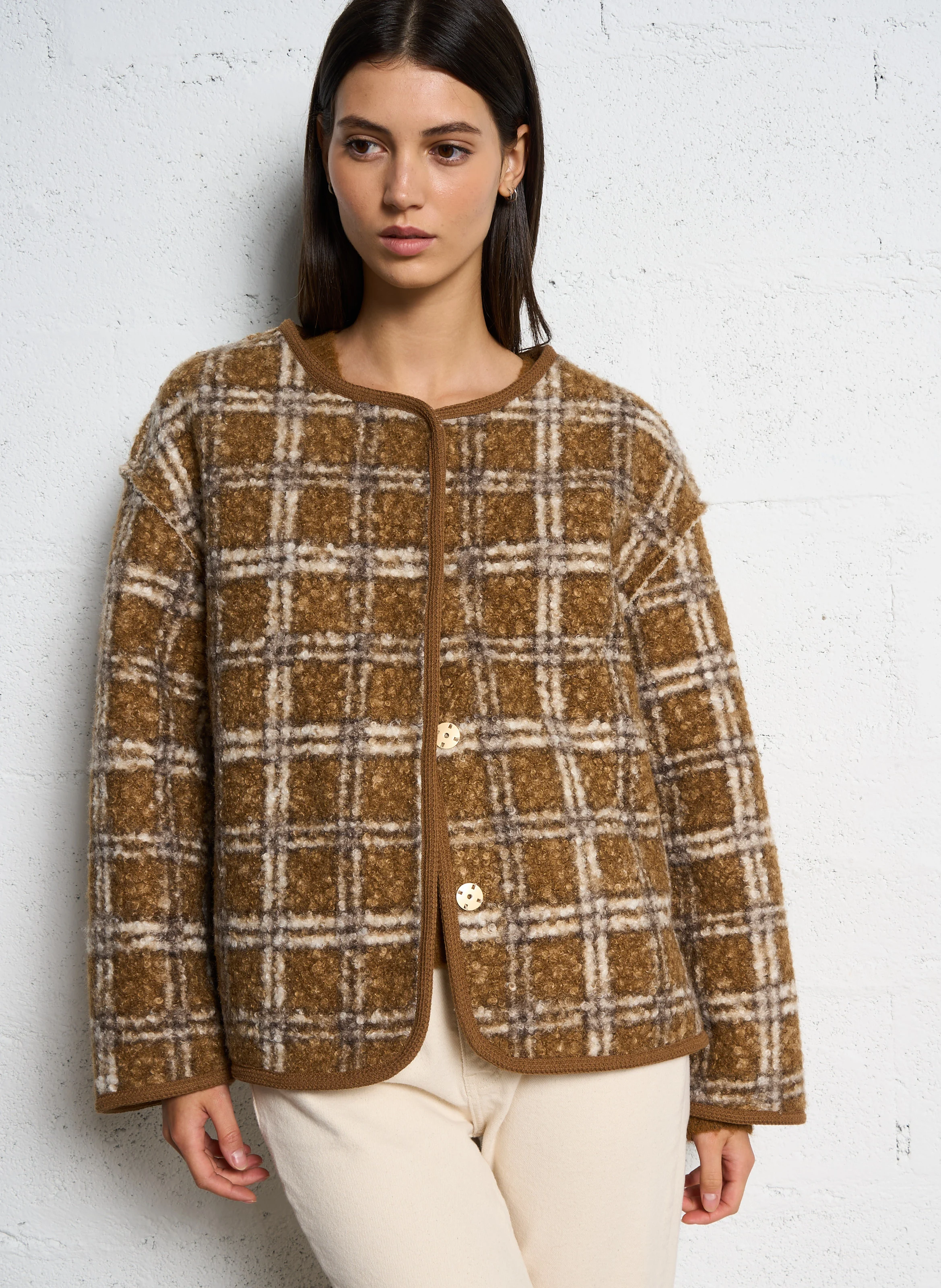 Veste ample à carreaux | Marron