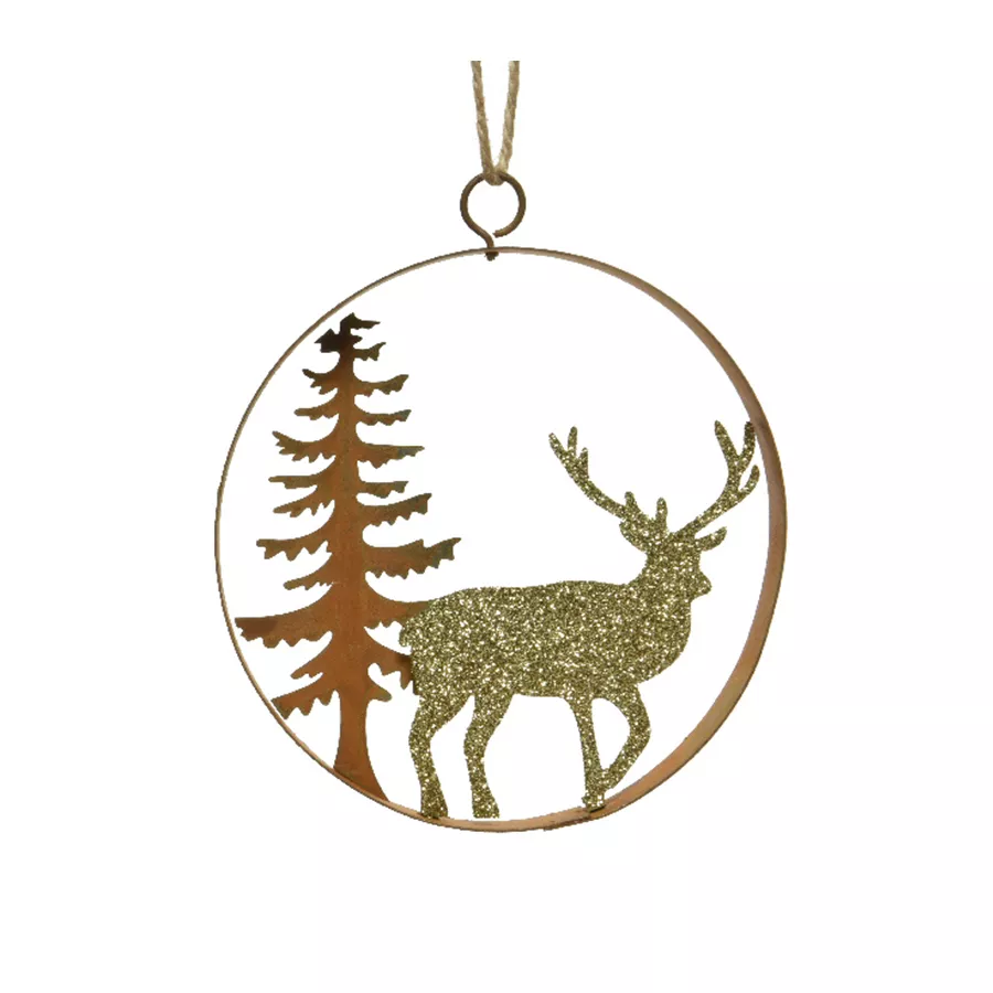 Suspension de Noël (D12 cm) Rennes des forêts Or pailleté