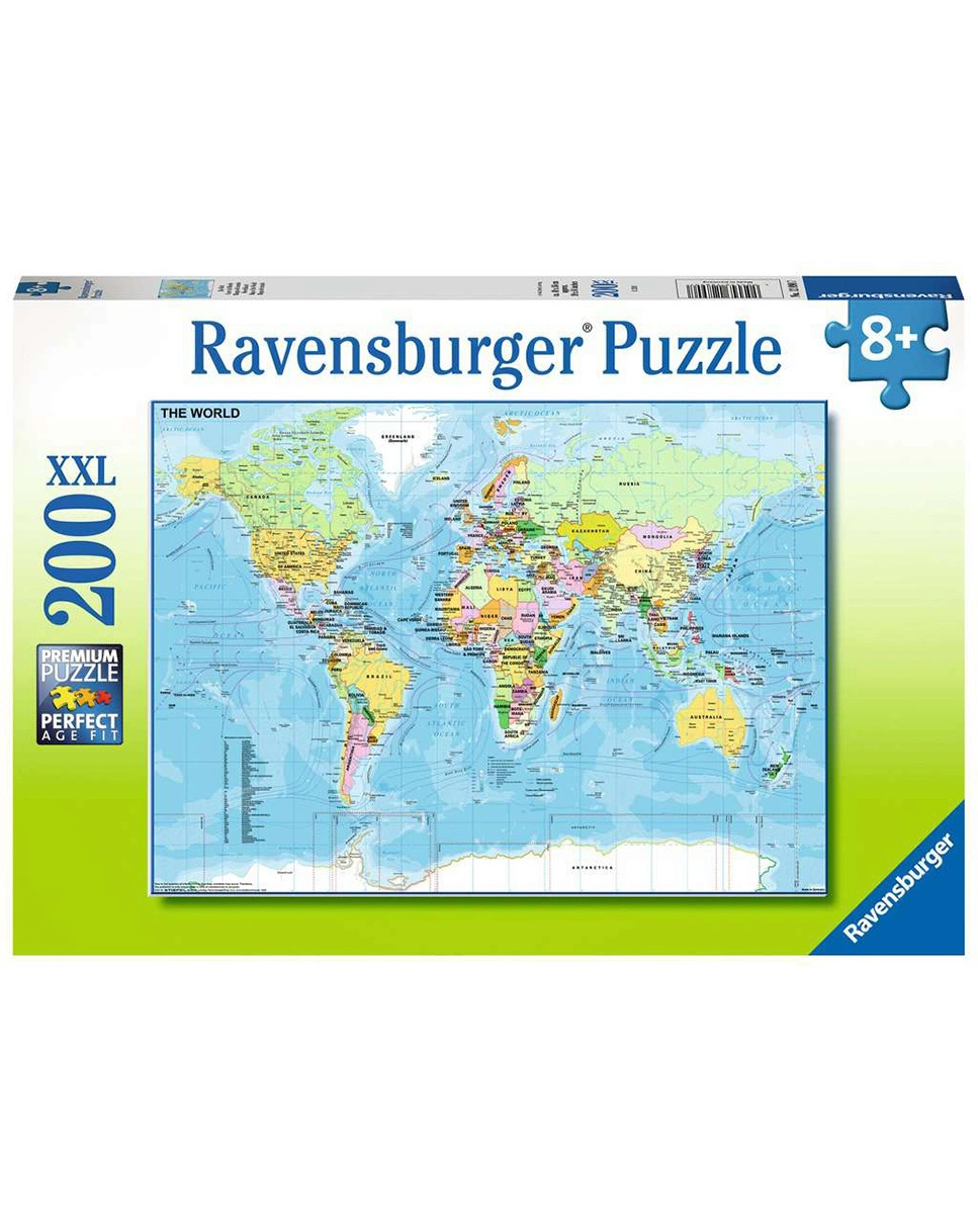 Ravensburger Kinderpuzzle - 12890 Die Welt - Puzzle-Weltkarte für Kinder ab 8 Jahren, mit 200 Teilen im XXL-Format