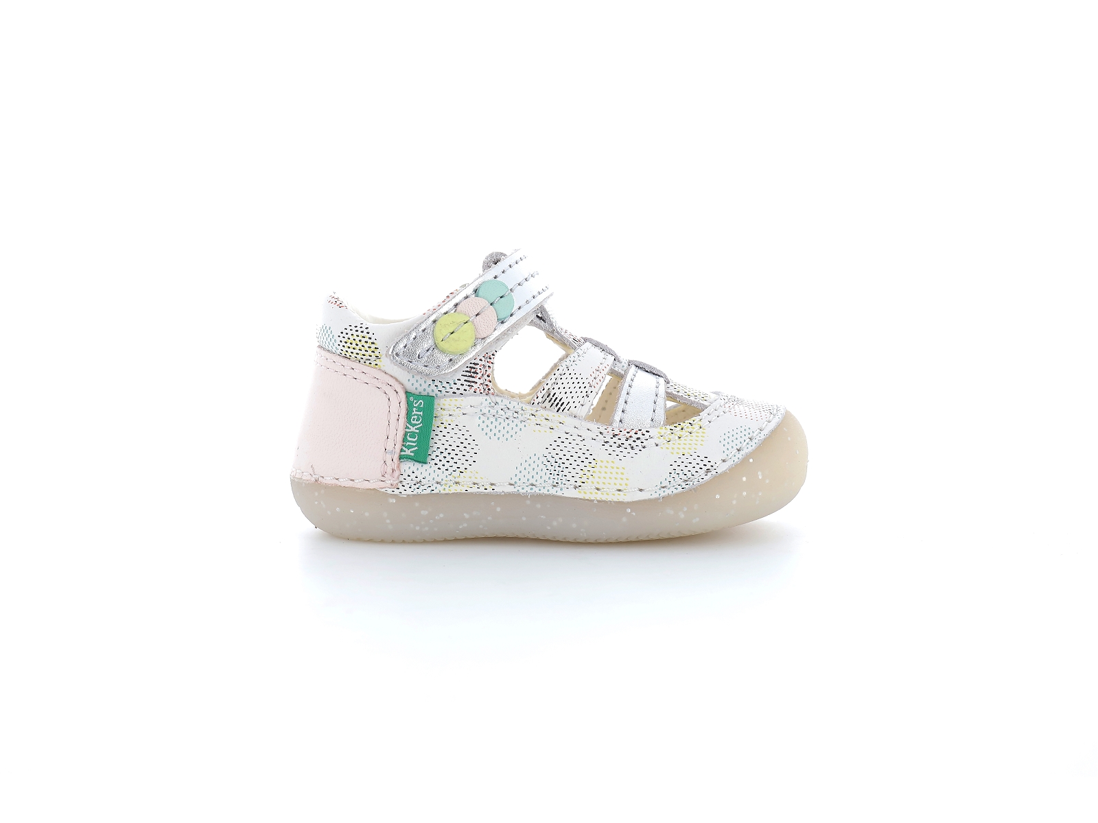 Kickers-SUSHY Cuir Blanc Rose
