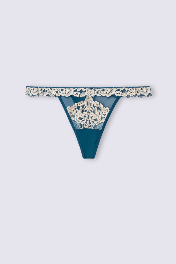 Calcinha fio dental com tira lateral e estampa floral delicada