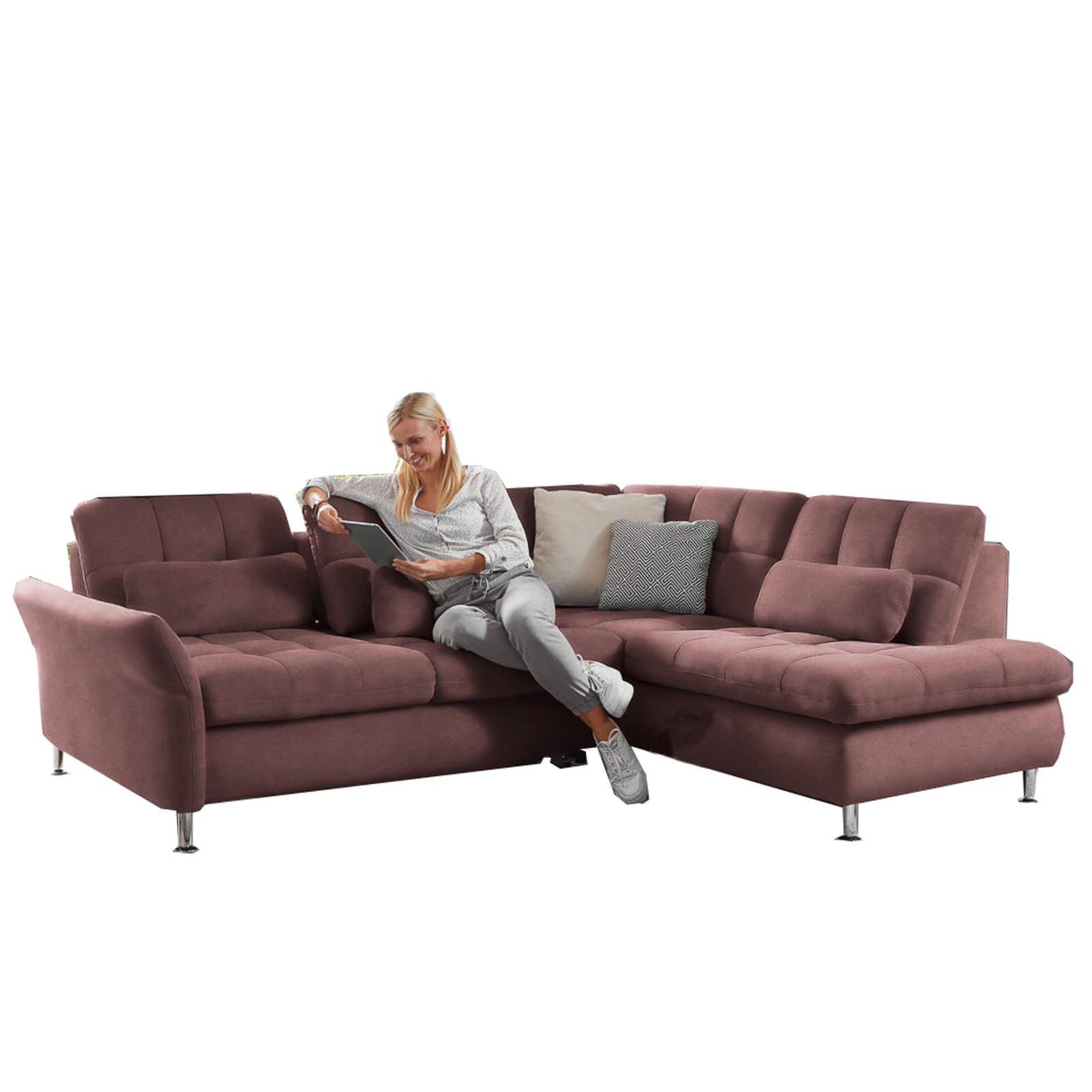 polsterpower Ecksofa - rot - mit Sitztiefenverstellung - links