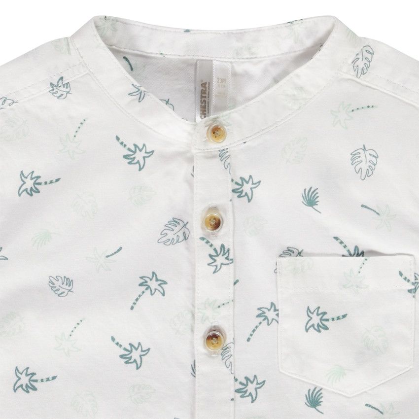 Chemise manches courtes en coton imprimé feuilles/palmiers pour bébé garçon - Blanc