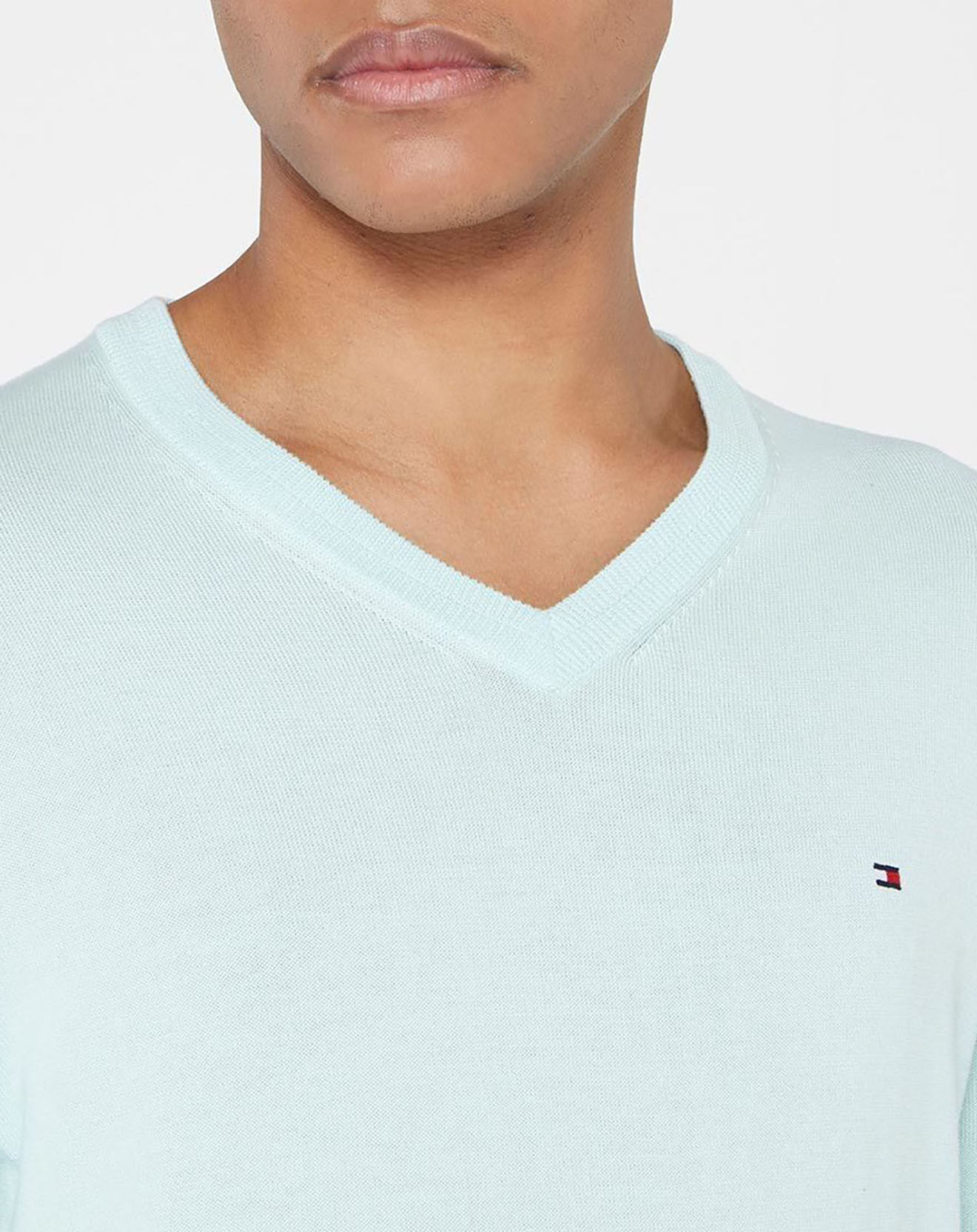 Tommy Hilfiger Pull col V en Coton Bio & Soie céladon