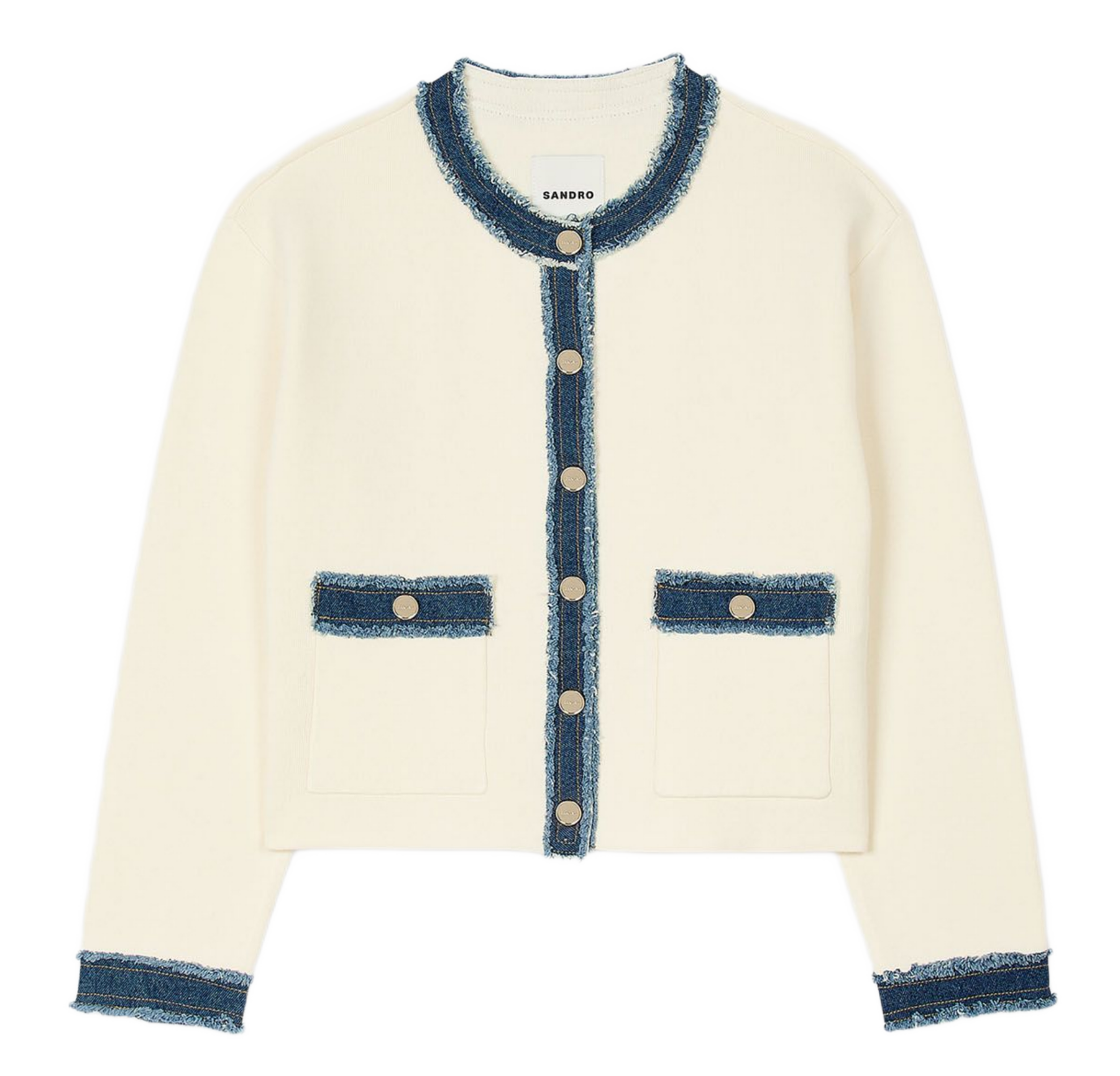 Cardigan à détails denim en coton | Blanc
