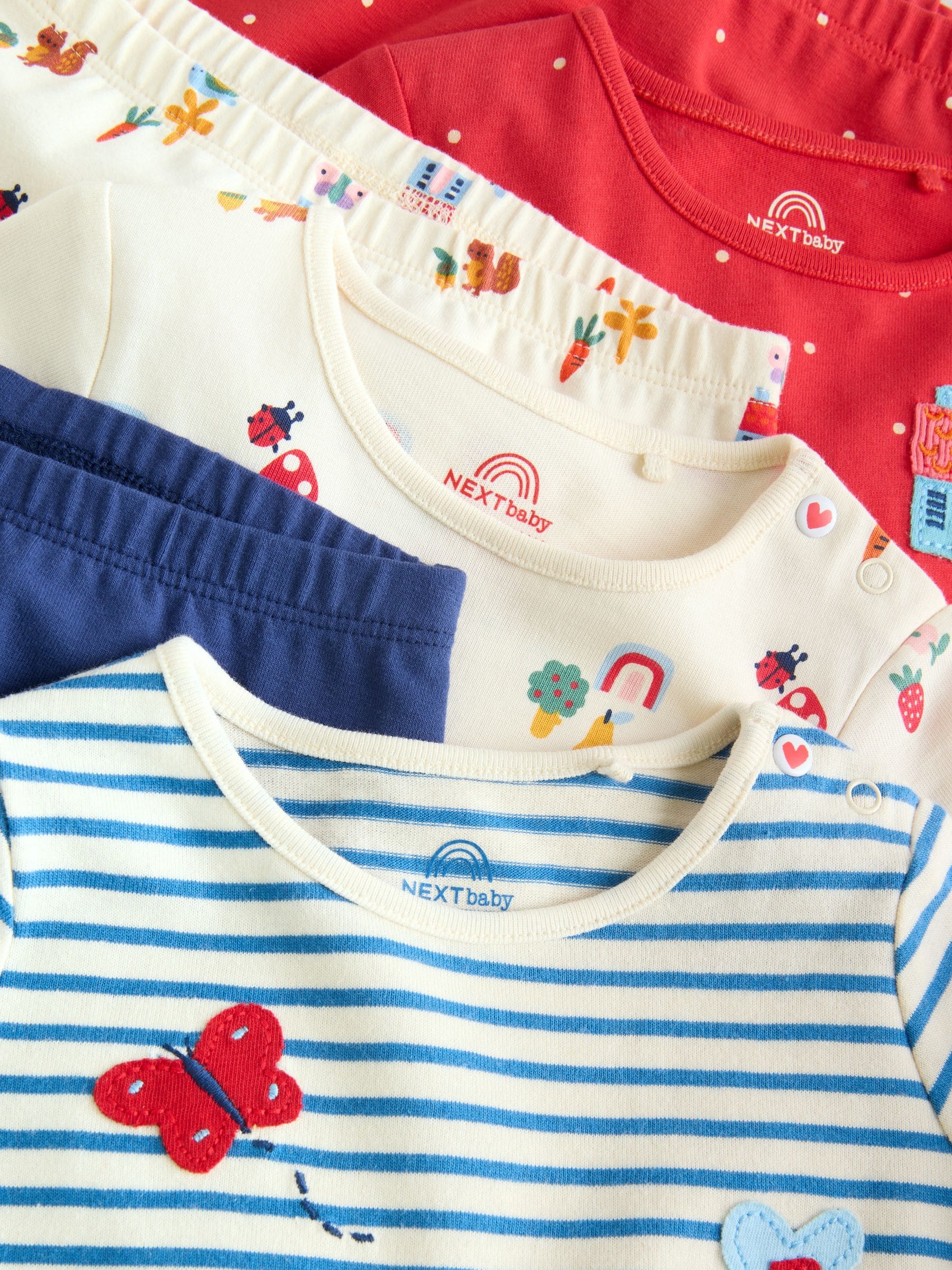 Rood/blauw/crème - 6 -delige set van top met lange mouwen en leggings (0mnd -3jr)