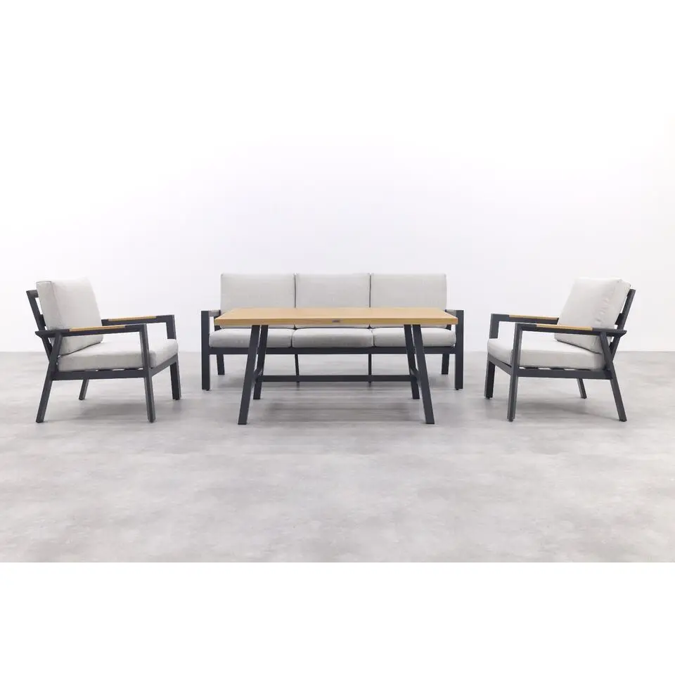 Elati lounge-dining sofa set-4-dlg.-c. black - sand - light teaklook