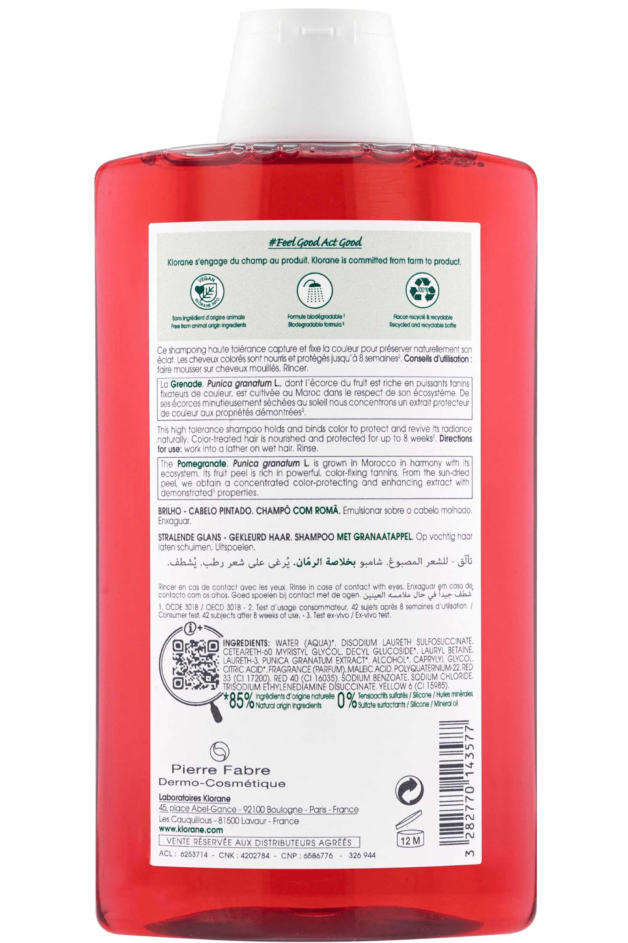 Klorane Shampoing éclat à la grenade pour cheveux colorés-400 ml