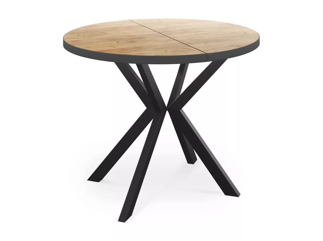 Table Ronde à Rallonges Pour La Salle à Manger - 100/176 Cm - Table Avec Pieds En Métal Noir - Compacte - Chêne Craft
