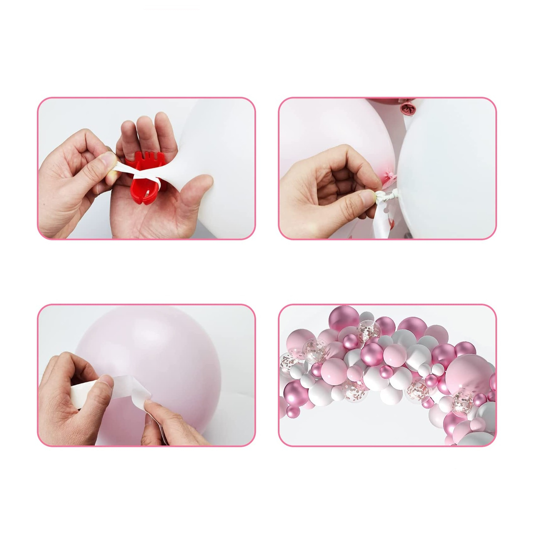 (107-tlg. Set) Party Ballons Luftballons mit Konfetti - Rosa / Pink / Weiss