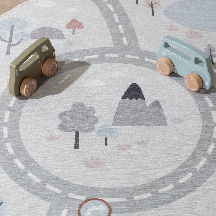 Rond speelkleed auto - Rocky Ride Wit | Wasbaar
